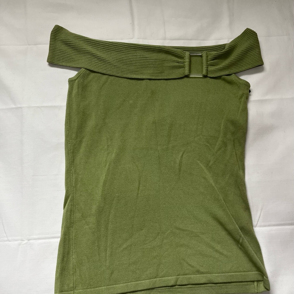 BCBG Green Tank Top with Asymmetrical Neckline
